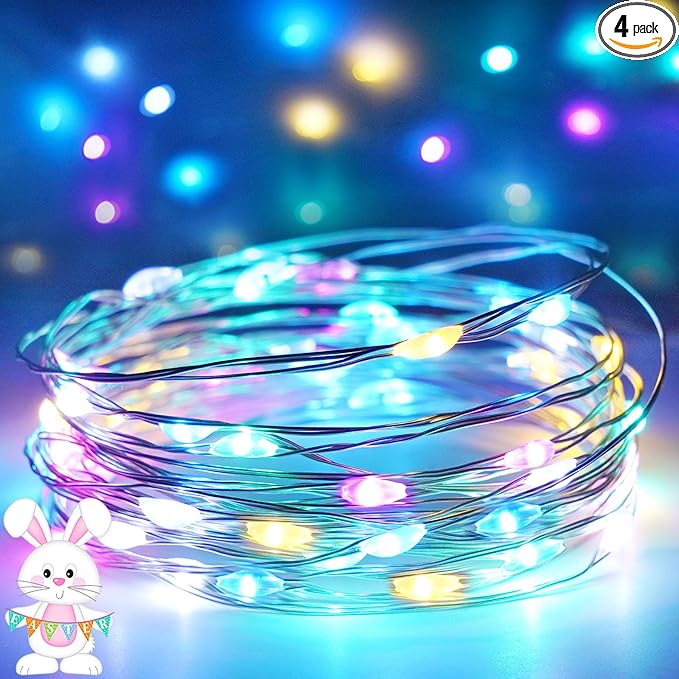 4-Pack Easter Lights Battery Operated, Pastel Fairy Lights by EXF