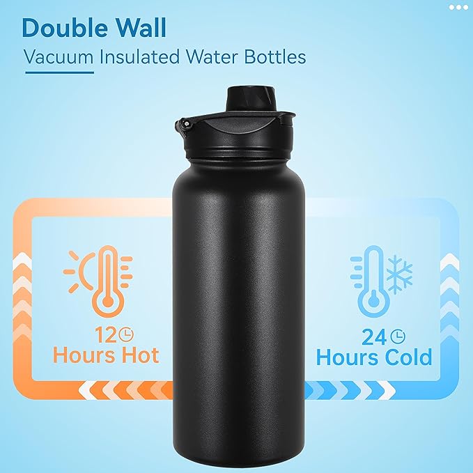 VEGOND 32 oz Insulated Water Bottle Bulk Stainless Steel Metal Water Bottles - Image 3