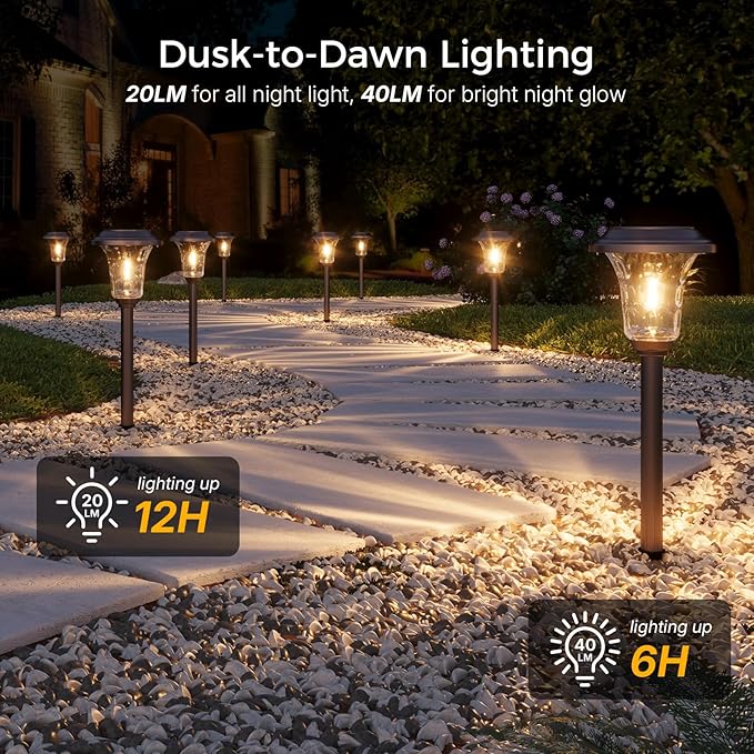 XMCOSY+ Solar Lights Outdoor Waterproof, 6 Pack Metal Glass Solar Pathway Lights - Image 2
