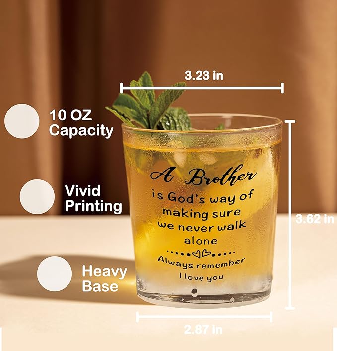 Nogrit Brother Gifts Whiskey Glasses 10 oz, Brother Father's Day Birthday Gifts - Image 2