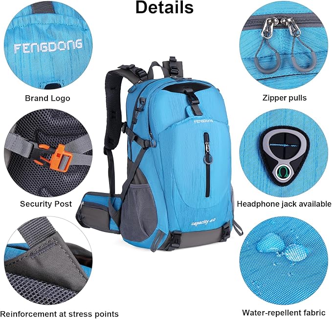 FENGDONG 40L Waterproof Lightweight Hiking, Travel Backpack - Image 6