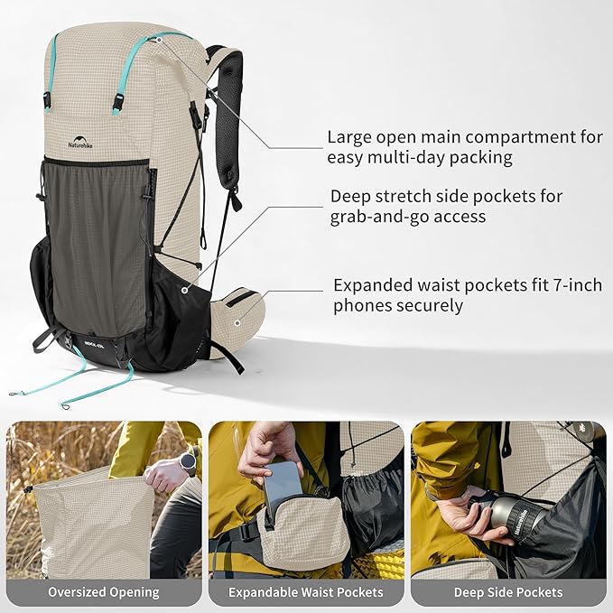 Naturehike 45L Rock 2.0 Upgraded Internal Frame Hiking Backpack - Image 3