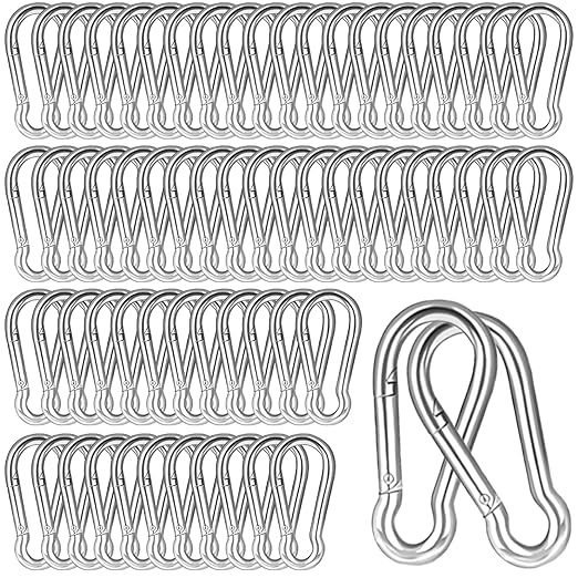 200PCS 2.36'' Spring Snap Hook, M6 1/4Inch Galvanized Silver Steel Carabiner by HANDRERLEE