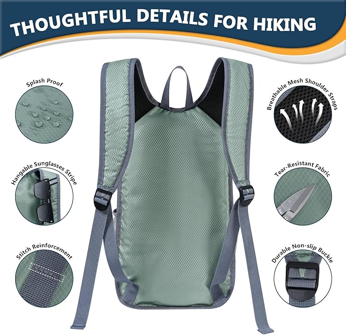 15L Foldable Hiking Backpack, Lightweight Packable Waterproof Machine Washable - Image 7