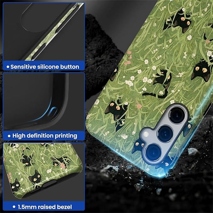 for Samsung Galaxy S24 Plus Case, HL2 Grass Cat Hybrid 2 Layer Hard Shell - Image 3