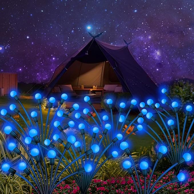 Kohlrabi Solar Garden Lights Outdoor, 6 Pack 48 LED Blue Firefly Lights - Image 6