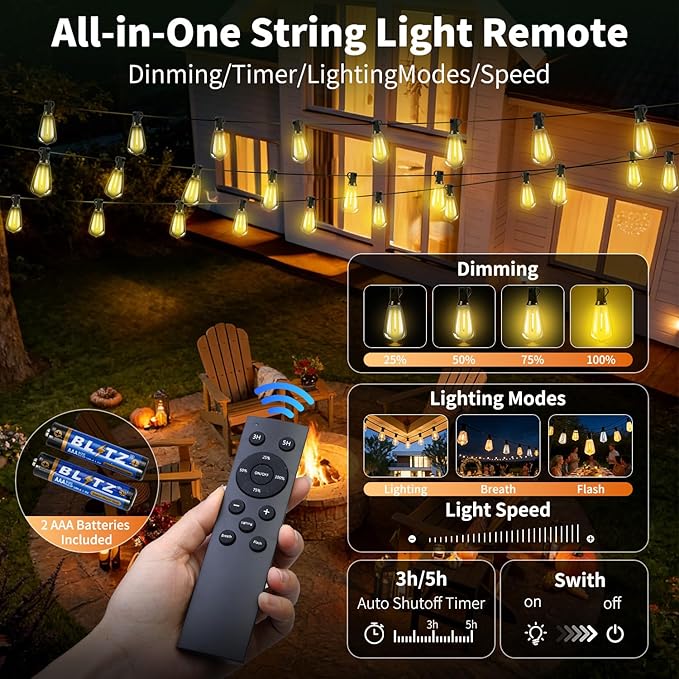 Solar Lights Outdoor Waterproof: ST38 50FT 15M Shatterproof Bulbs Patio Lights - Image 2