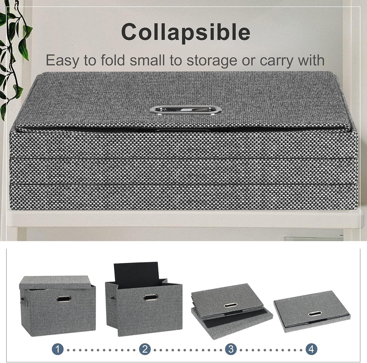 Large 17" 36 Quart Collapsible Stackable Storage Bins with Lids, 3 Packs Black and White Mix Linen Fabric Closet Boxes with Lids, Storage Cube Baskets Container Organizers (17x12x11)