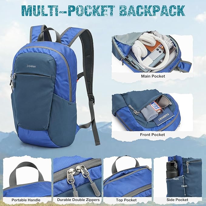 G4Free Small Hiking Backpack 20L Lightweight Foldable Packable Travel Daypack - Image 4