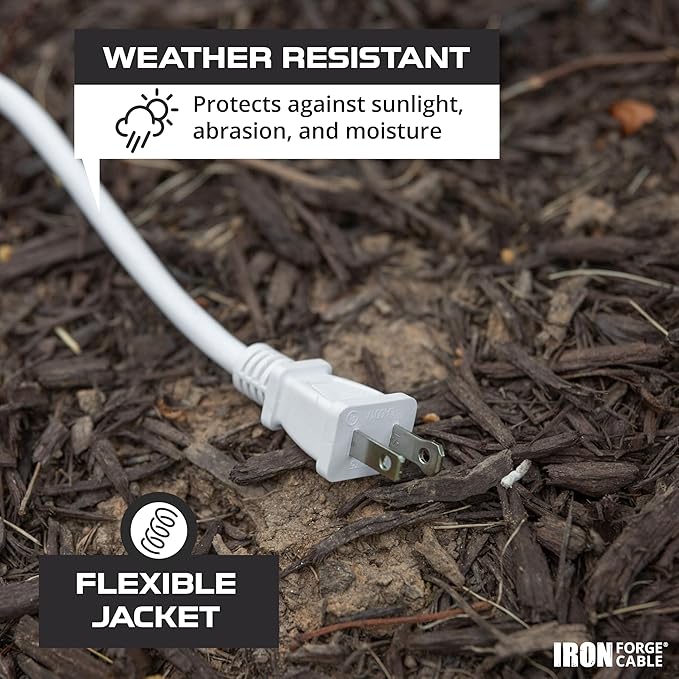 Iron Forge Cable 2 Prong Outdoor Extension Cord 25 ft, 16/2 SJTW 25 Foot White - Image 3