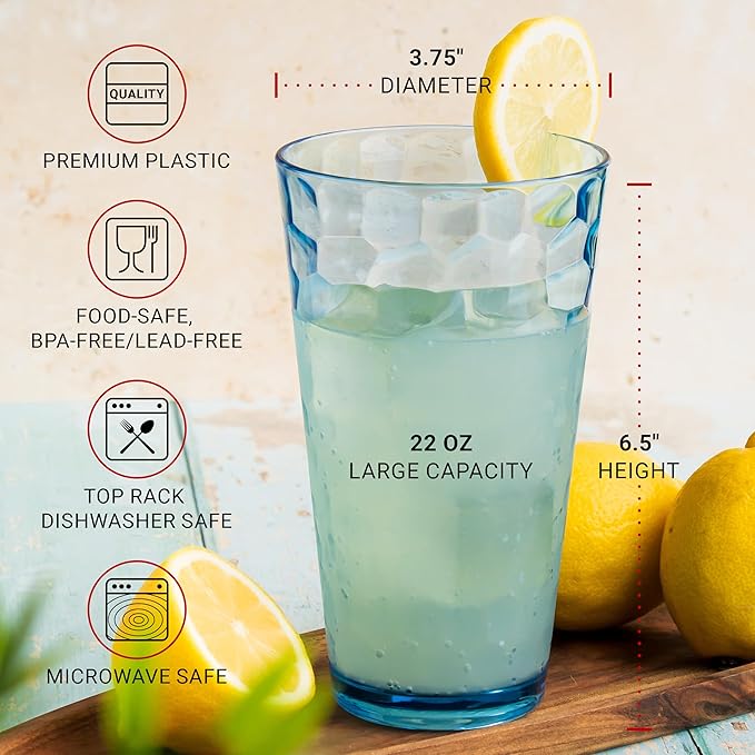 Bravario Hammered Plastic Drinking Tumbler, Dishwasher-Safe Premium Quality - Image 3