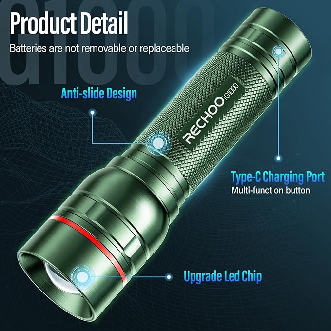 Rechargeable Flashlights High Lumens, G1000 Super Bright Flash Light, Small - Image 5