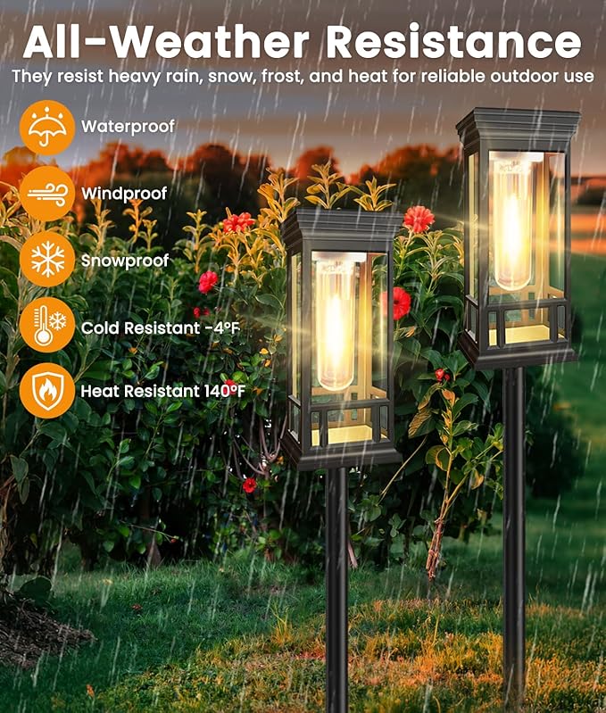 6 Pack Solar Pathway Lights Outdoor, Taller Bright Solar Path Lights Waterproof - Image 7