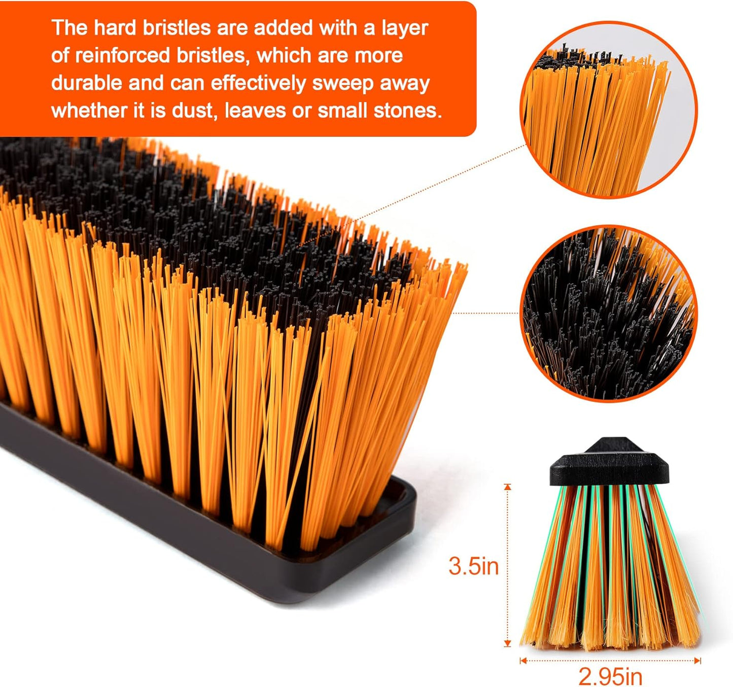 24”Push Broom Brush for Floor Cleaning with 65” Long Handle and Stiff Bristles, Heavy Duty Brush for Shop, Deck, Garage, Concrete,Indoor and Outdoor Broom 2 Set,Orange