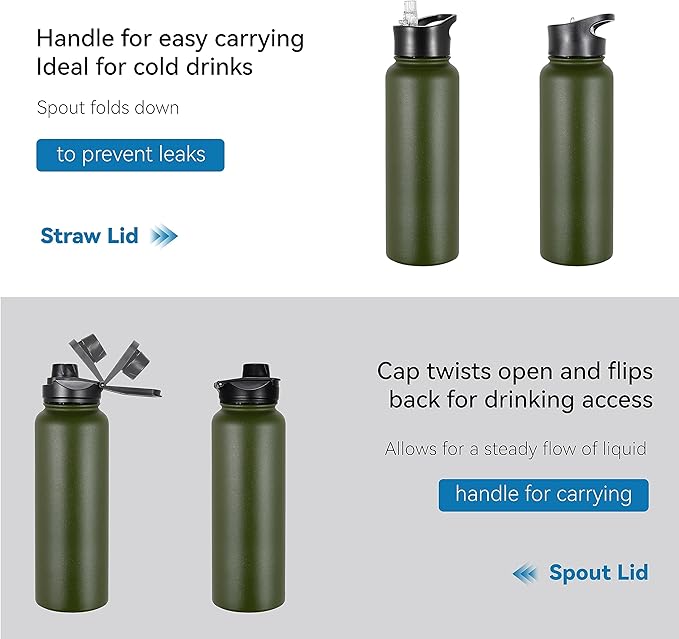 VEGOND 40 oz Insulated Water Bottle Stainless Steel Metal Water Bottles - Image 5