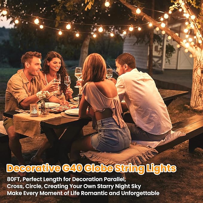 Bosceos 80FT Outdoor G40 LED Globe String Lights Dimmable Waterproof - Image 5
