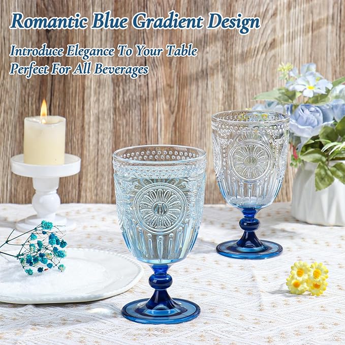 XUWAIDSGN 6Pcs Plastic Vintage Wine Glasses 13.5oz Reusable Embossed Goblet - Image 4