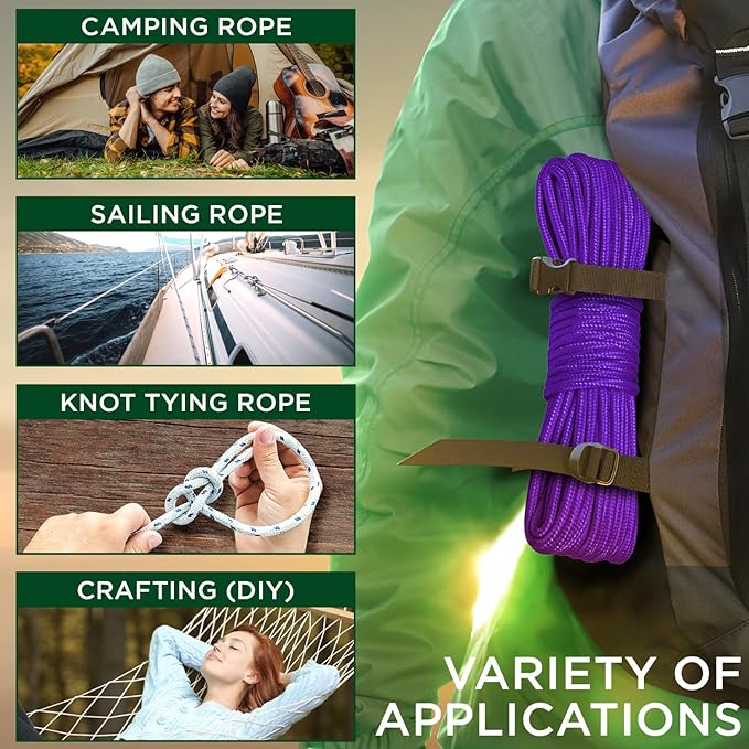 TECEUM Rope – 90 Feet x 3/8 Inch – Purple – Strong All-Purpose Utility Rope – - Image 5