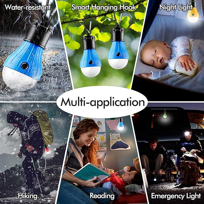 FLY2SKY Tent Lamp Portable LED Tent Lights Blue 4 Packs Hook Hurricane - Image 5