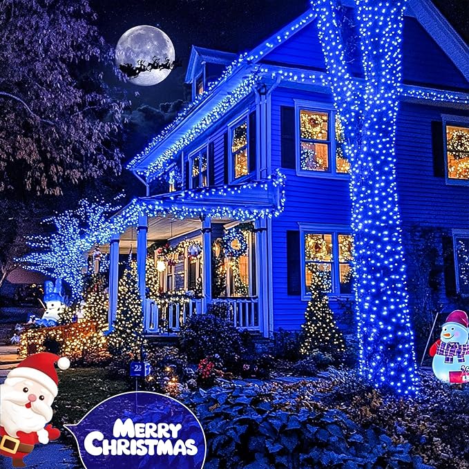 JMEXSUSS 600 LED Blue Solar Christmas Lights, 206.7ft Blue Christmas Lights - Image 3