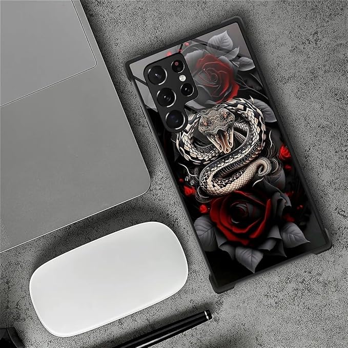 for Samsung Galaxy S23 Ultra Case, Entwined Rose Snake Pattern Graphic Design - Image 7