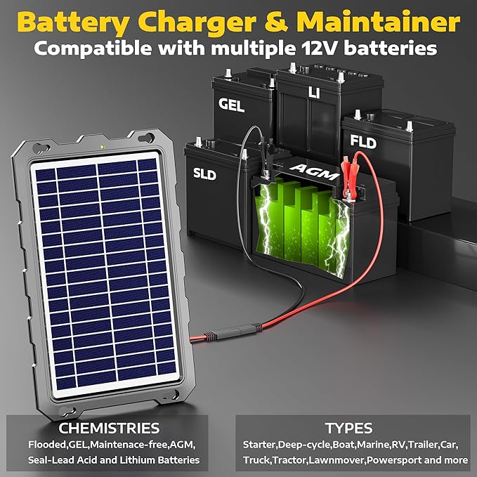 SUNAPEX 12V Solar Battery Charge: 8W Waterproof Portable Solar Panel Kit - Image 6