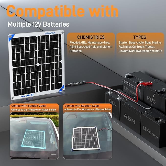 SUNAPEX 12V 10 Watt Solar Trickle Charger Maintainer - Image 6