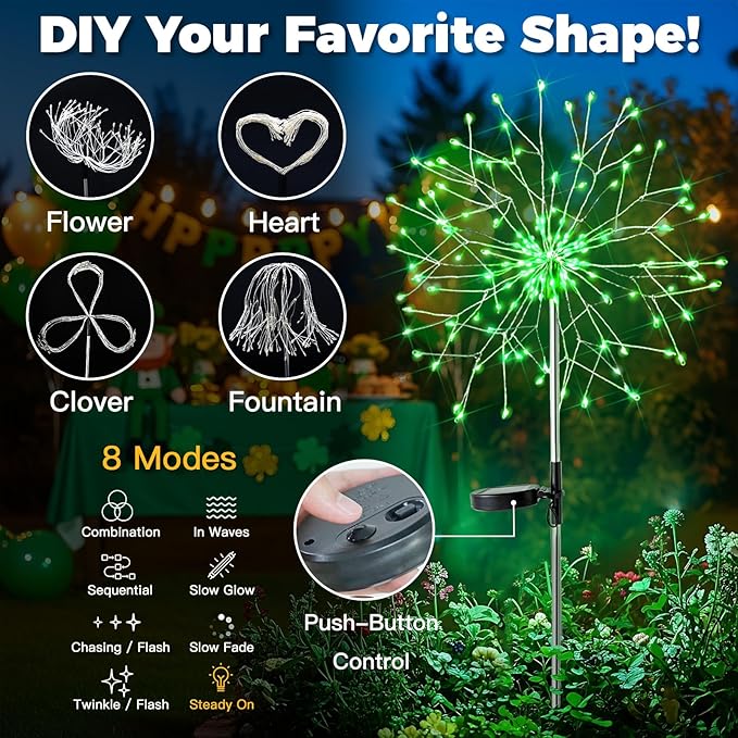 suddus St. Patrick's Day Decorations Solar Firework Lights - Image 5