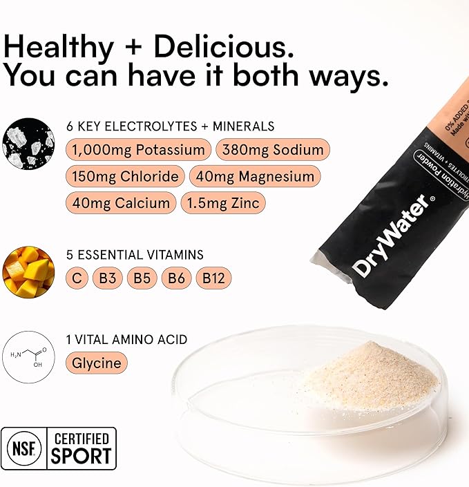 DryWater Electrolyte Powder Packets, Peach Mango - Image 4