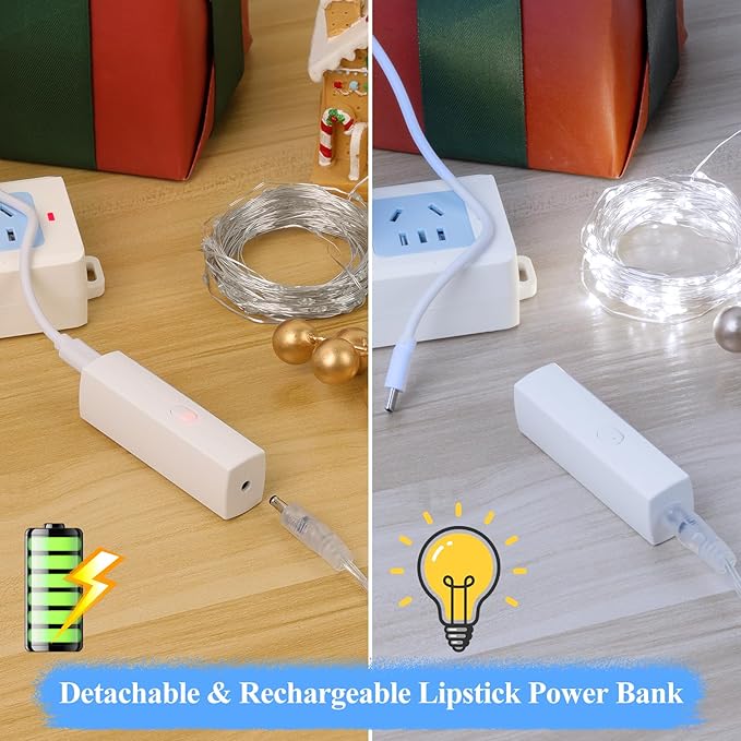 Lakumu 33FT 100LED Battery Operated Twinkle Lights Rechargeable, LED Fairy - Image 3