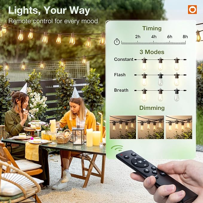 addlon 200FT LED Outdoor String Lights, Remote Dimmable Patio Lights - Image 2