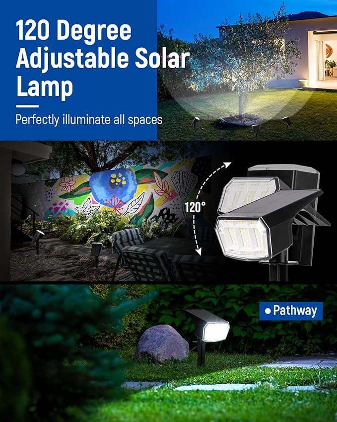 AUDERWIN Solar Spot Lights Outdoor Waterproof 10 Pack IP65, 63 LED 3 Lighting - Image 3