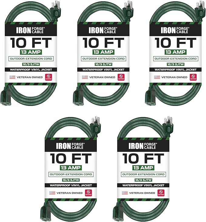 Iron Forge Cable 5 Pack Weatherproof 10 Ft Outdoor Extension Cord by IronForgeCable