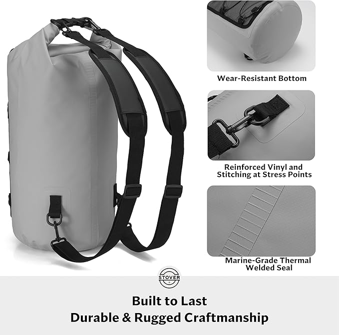 STOVER 5/10/25/30/40/55L Waterproof Dry Bag- Roll-Top Backpack w/Phone Case- - Image 4