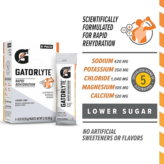 Gatorlyte Powder Cherry Lime, makes 16.9oz serving, net weight 3.1 oz - Image 3