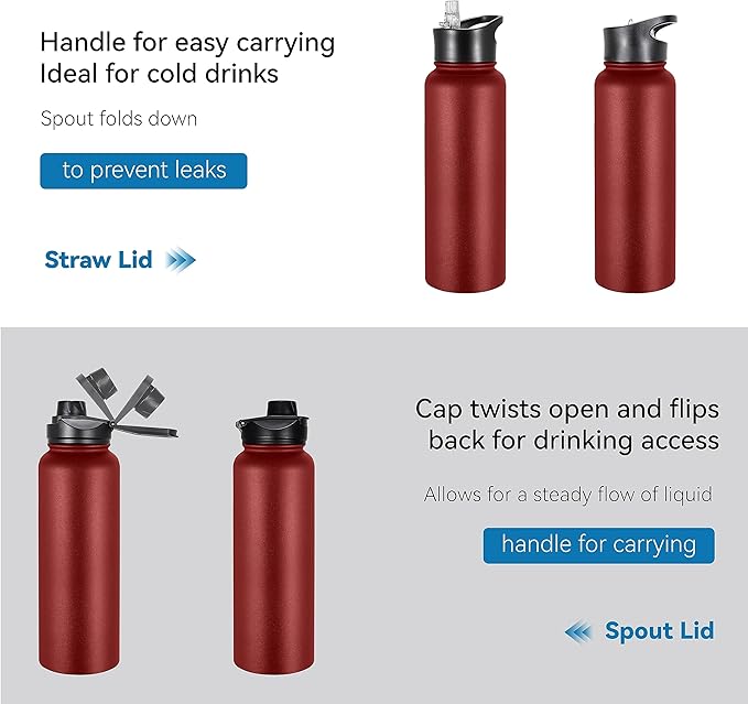 VEGOND 40 oz Insulated Water Bottle Bulk Stainless Steel Metal Water Bottles - Image 5