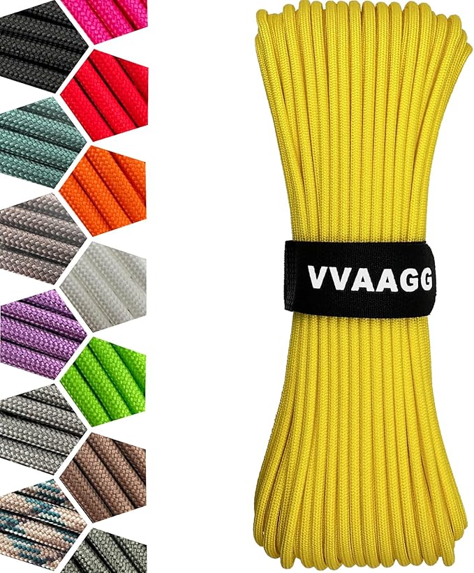 VVAAGG 1000 Yellow Paracord 100FT Utility Parachute Cord 4mm Nylon String12 by ParacordSpecialist