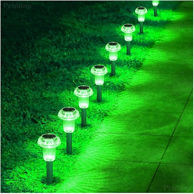 Priddop Solar Lights Outdoor Pathway Waterproof 8 Pack Green Stake LED Green - Image 7