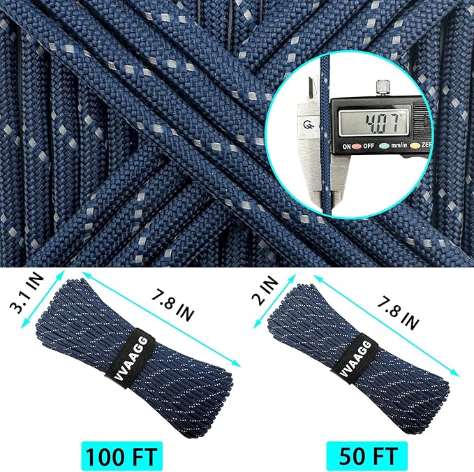 VVAAGG Reflective Paracord Rope 100FT, 7 Strand Nylon para Cord Lanyard Utility - Image 4