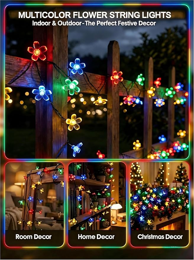 ITICdecor 2 Pack 50 LED Solar String Lights Outdoor Waterproof Flower Solar - Image 5