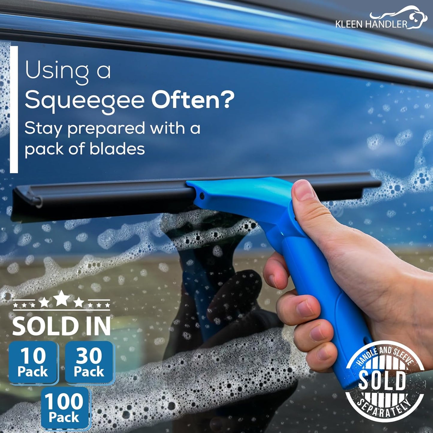 Kleen Handler Pack of 30 Professional 14” Window Washing Squeegee Blades, Replacement Blades for Squeegee Cleaning Tool, Squeegee Combo Blade Replacement (Pack of 30 Squeegee Blades)