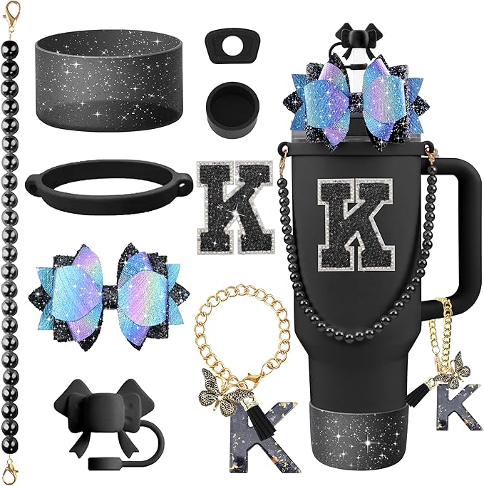 9PCS Black for Stanley Cup Accessories Set Bling Initials Bow Charms for by Unknown