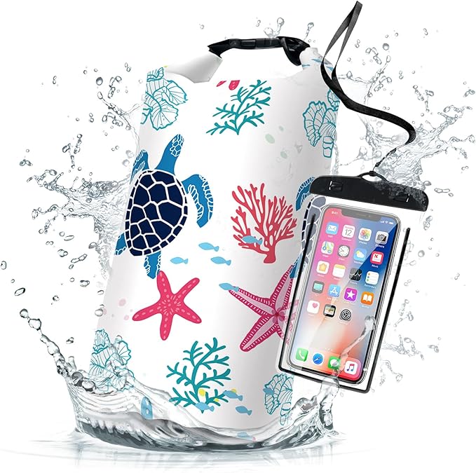 Waterproof Dry Bag, Roll Top Sea Turtle Coral Starfish Waterproof Backpack by Cliduli
