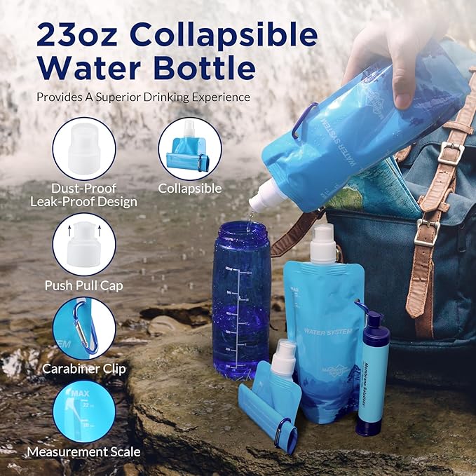 Membrane Solutions Collapsible Water Bottle 23oz, Foldable Pouch Water Bottle - Image 5