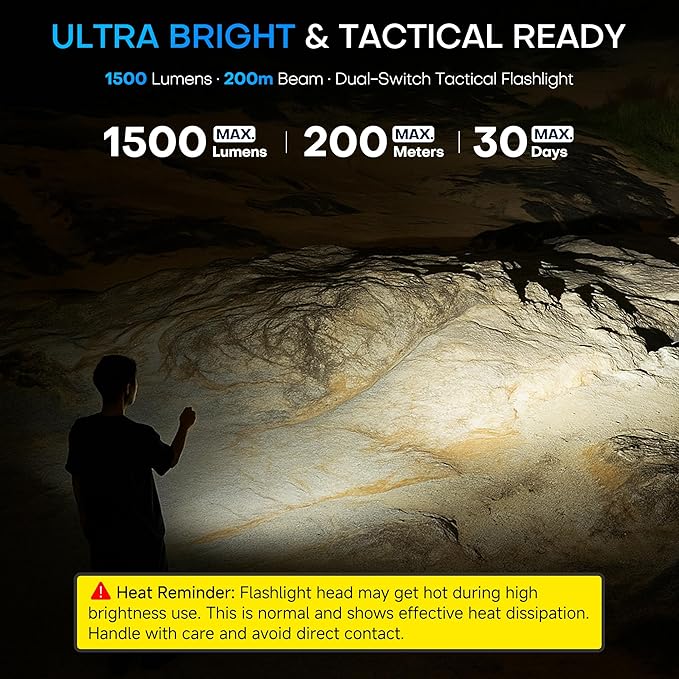 EDC Tactical Flashlight, Flat Flashlights Rechargeable, Dual-Switches LED Small - Image 6