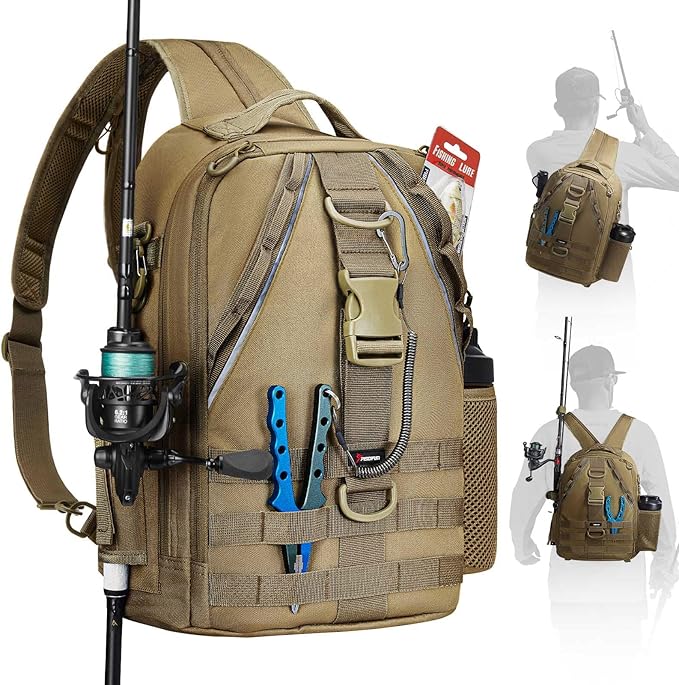 Piscifun Fishing Backpack with Rod Holder, Lightweight Sling Bag Storge Gear by Piscifun