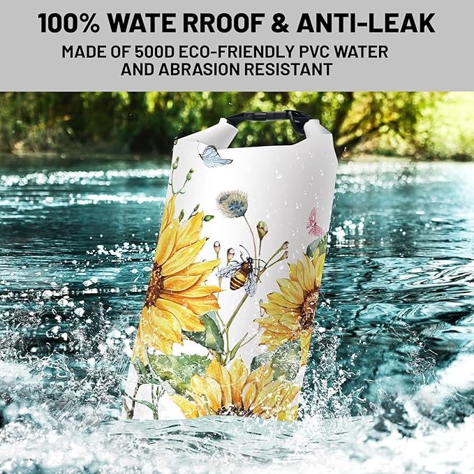 Waterproof Dry Bag, Roll Top Summer Sunflowers Waterproof Backpack 5L/10L/20L - Image 2