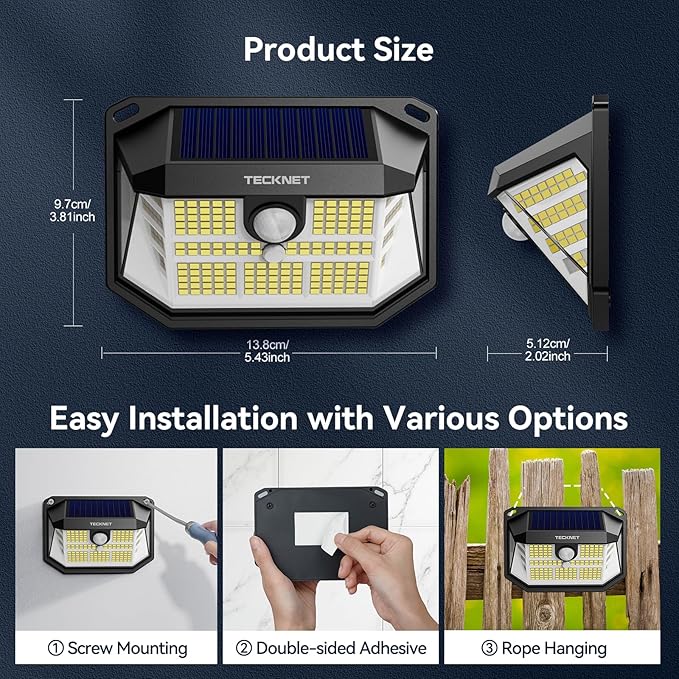TECKNET 231 LED Solar Motion Lights Outdoor, 300° Angle & 3 Lighting Modes - Image 7