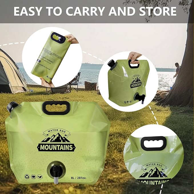 8L Collapsible Water Bag BPA-Free Foldable Water Container Leakproof Portable - Image 5