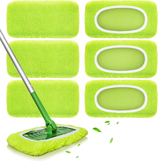 Reusable Mop Pads fit Swiffer Sweeper Mop - Microfiber Wet Pads Refill & Machine Washable Dry Sweeping Cloths for Mopping All Sealed Floors - Hardwood, Laminate, Tile & Stone (Mop is not Included)